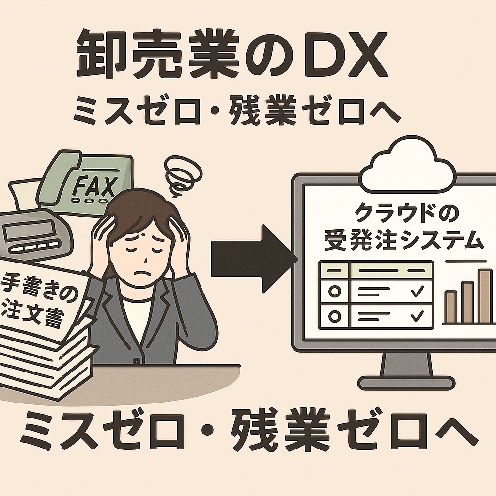【卸売業のDX】まだ電話とFAXで消耗してる？受発注システム導入でミスと残業をゼロにする方法