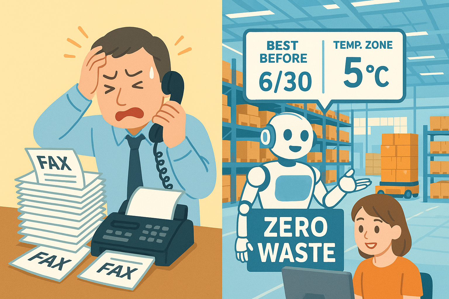 まだFAXと電話で消耗してる？食品業界の受注システム導入で「賞味期限」「温度帯」のミスと廃棄ロスをゼロにする方法