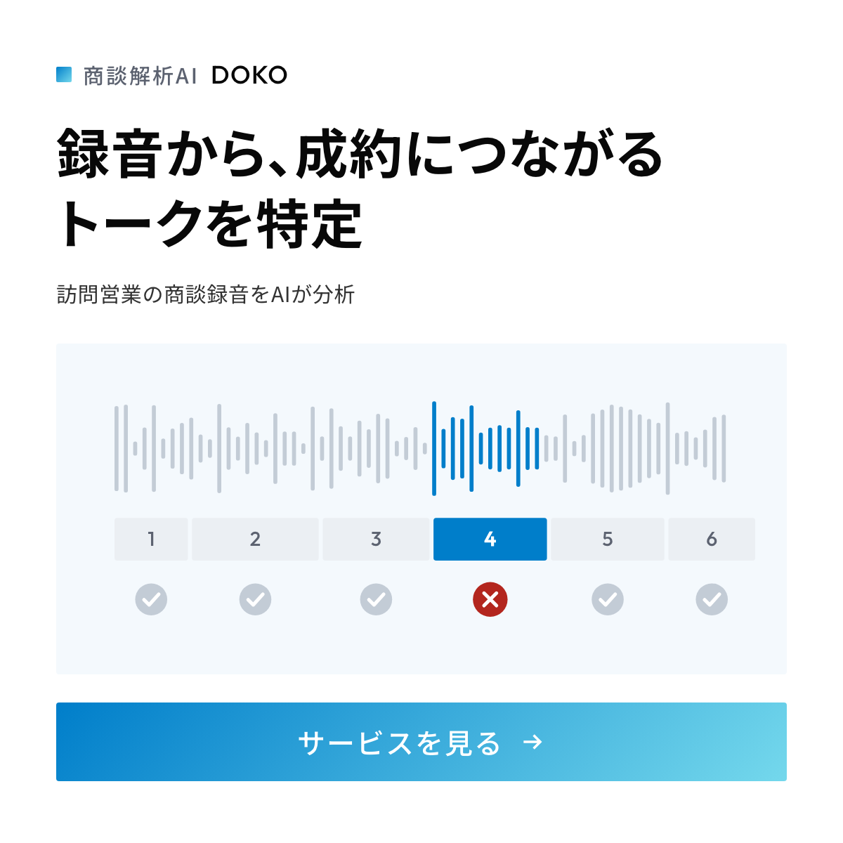 録音から、成約につながるトークを特定｜商談解析AI DOKO